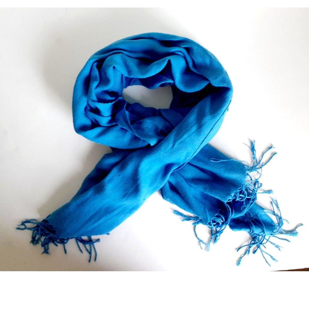 United Colors of Benetton Blue Fringe Wide Scarf Shawl